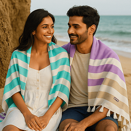 "Green striped beach towel "